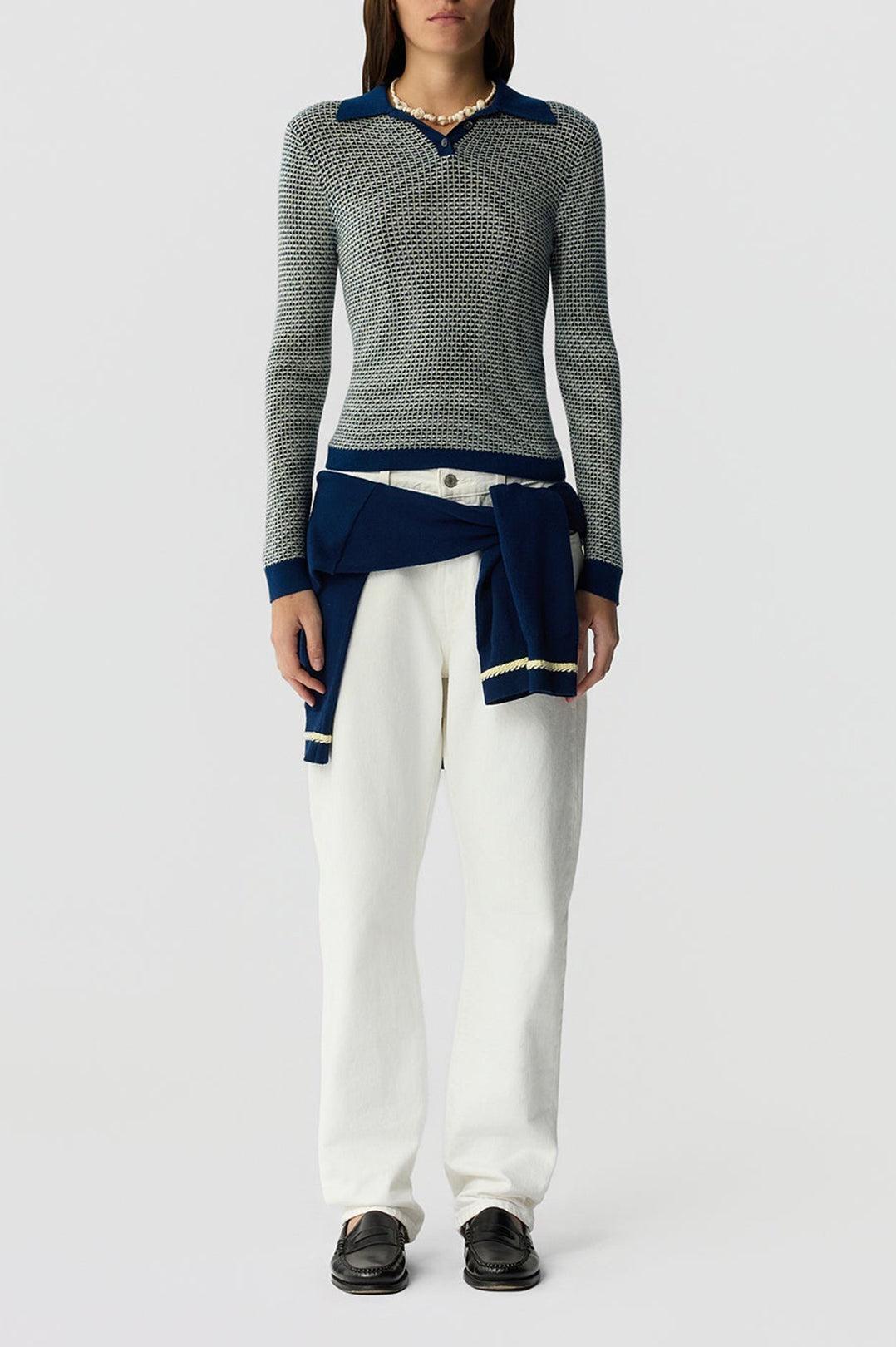 Guest In Residence-Pique L/S shrunken polo navy combo-dgallerystore