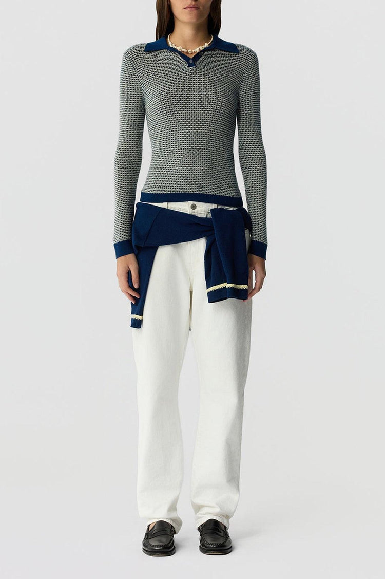 Guest In Residence-Pique L/S shrunken polo navy combo-dgallerystore