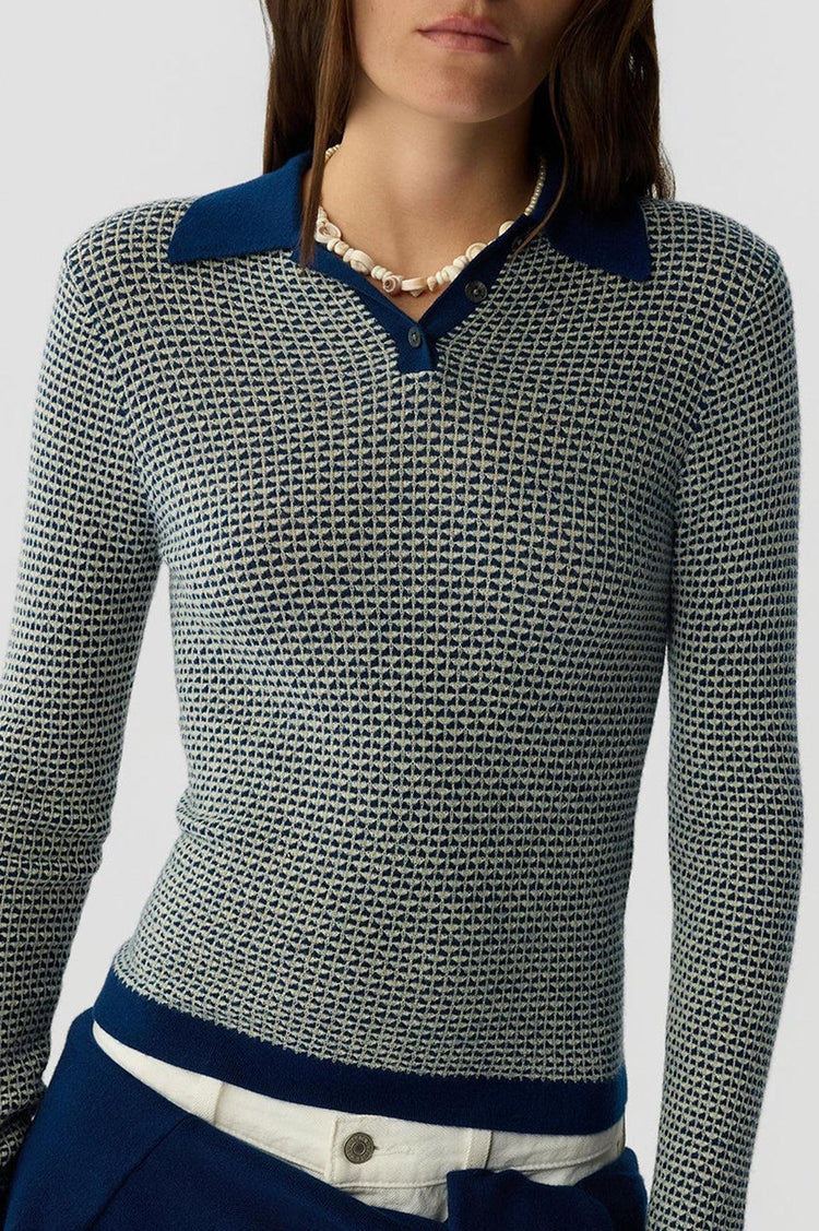 Guest In Residence-Pique L/S shrunken polo navy combo-dgallerystore