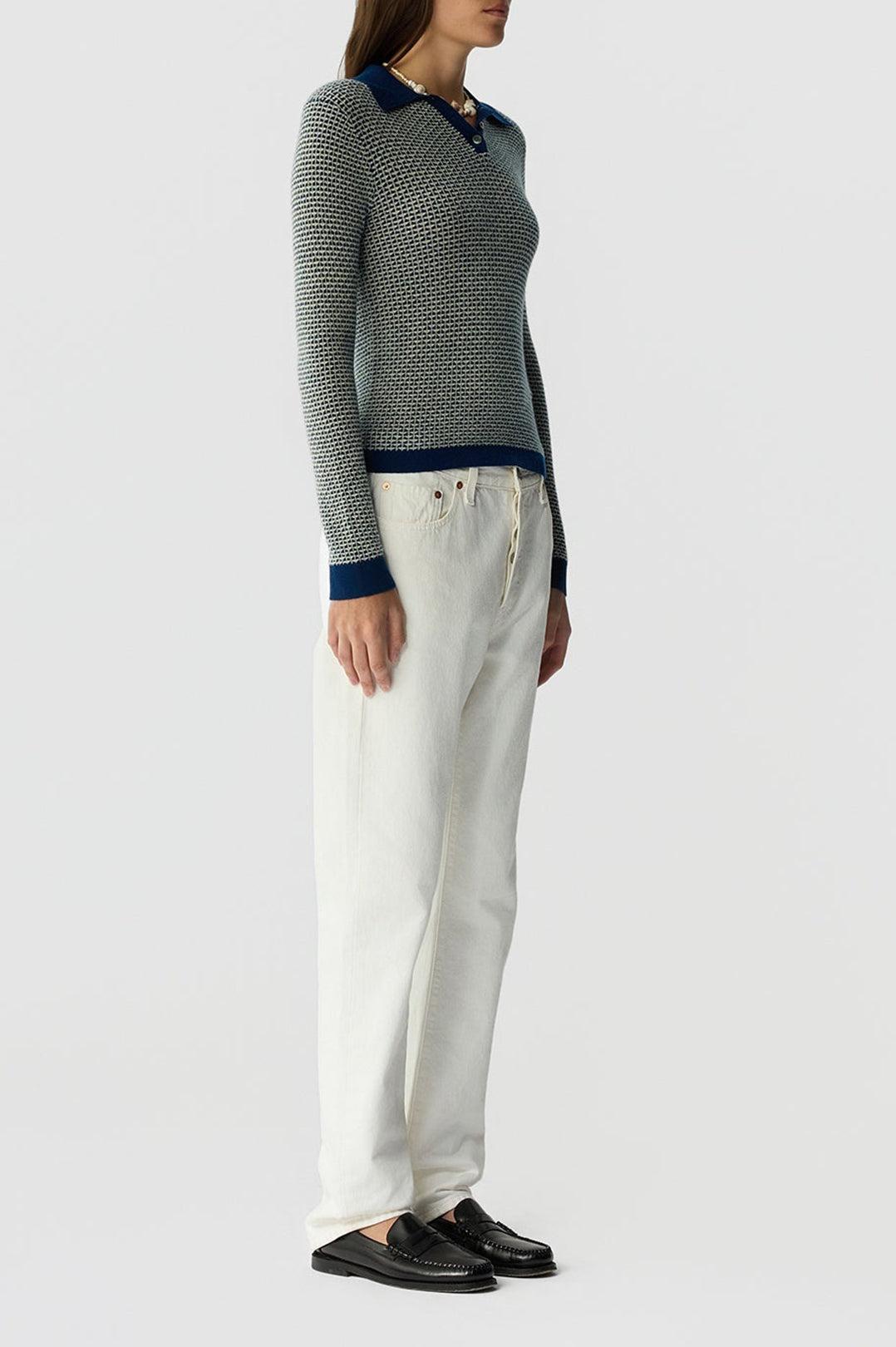 Guest In Residence-Pique L/S shrunken polo navy combo-dgallerystore