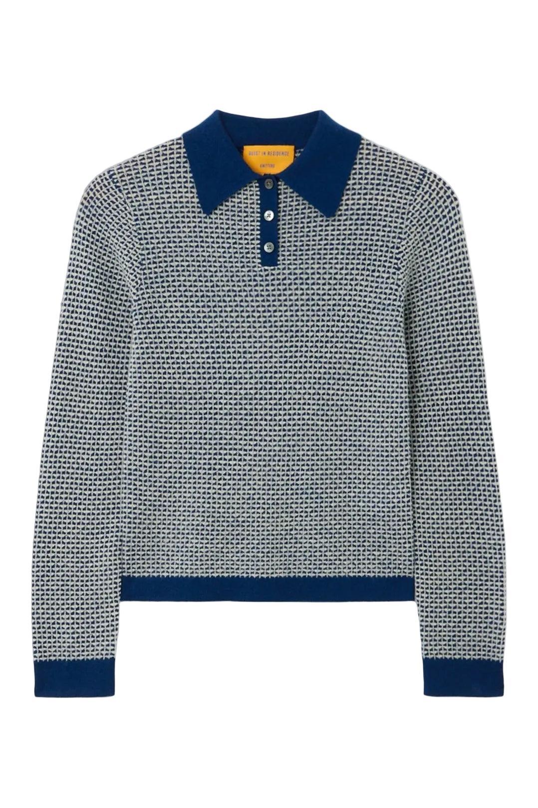 Guest In Residence-Pique L/S shrunken polo navy combo-dgallerystore