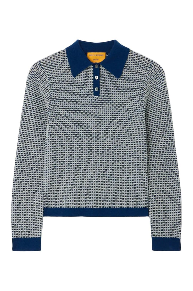 Guest In Residence-Pique L/S shrunken polo navy combo-dgallerystore