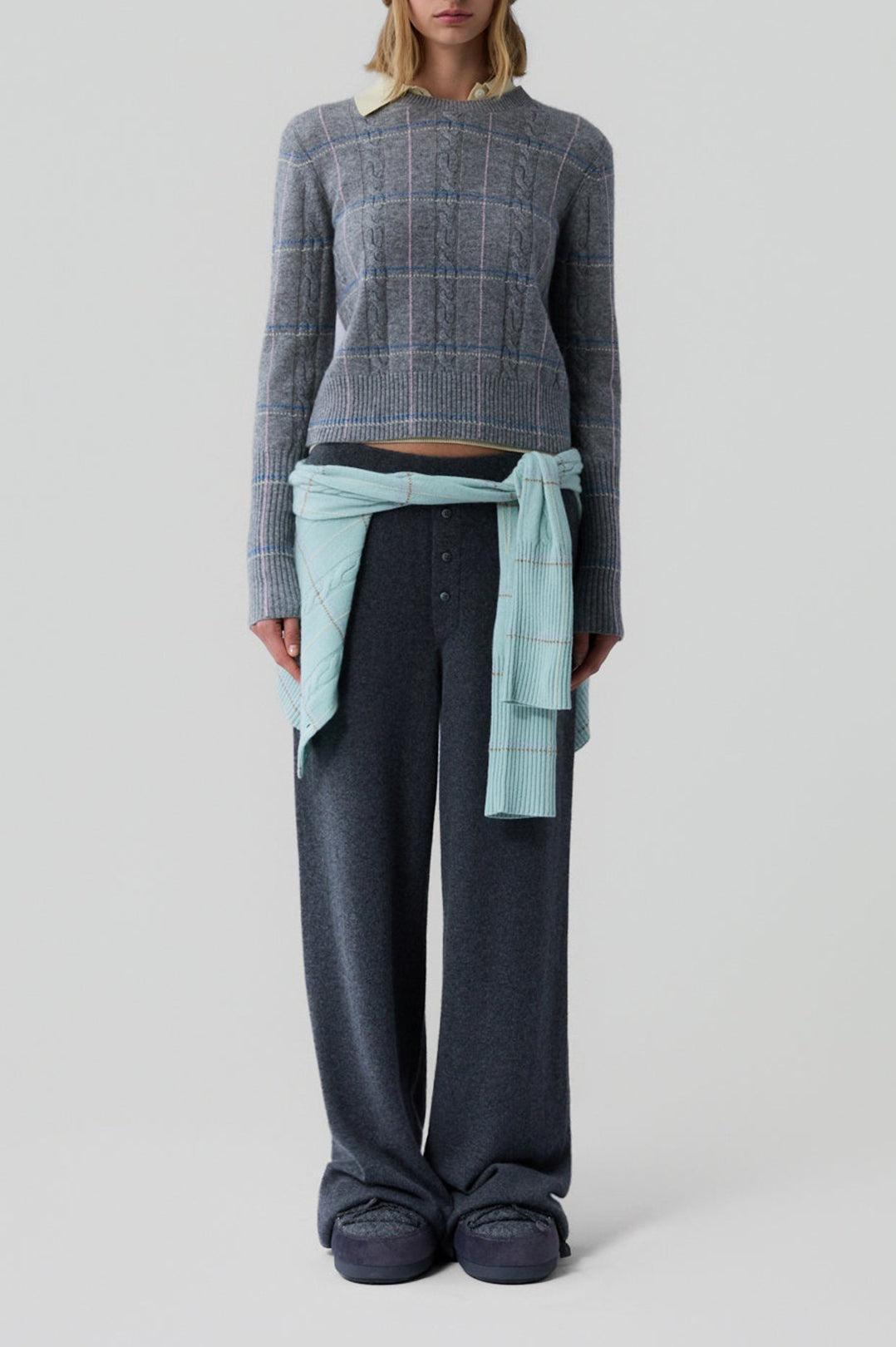 Guest In Residence-Shrunken check crew heather grey combo-dgallerystore