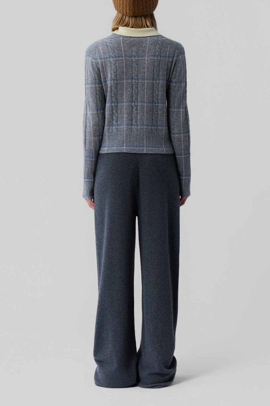 Guest In Residence-Shrunken check crew heather grey combo-dgallerystore