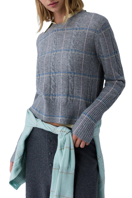 Guest In Residence-Shrunken check crew heather grey combo-dgallerystore