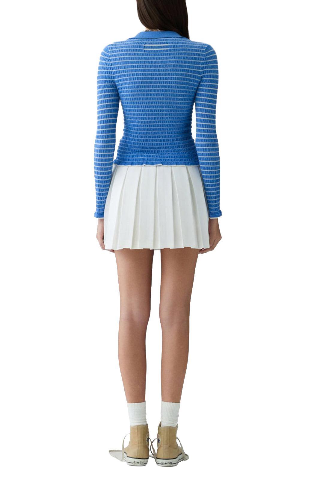 Guest In Residence-Smocked long sleeve shrunken polo delft blue cream-dgallerystore