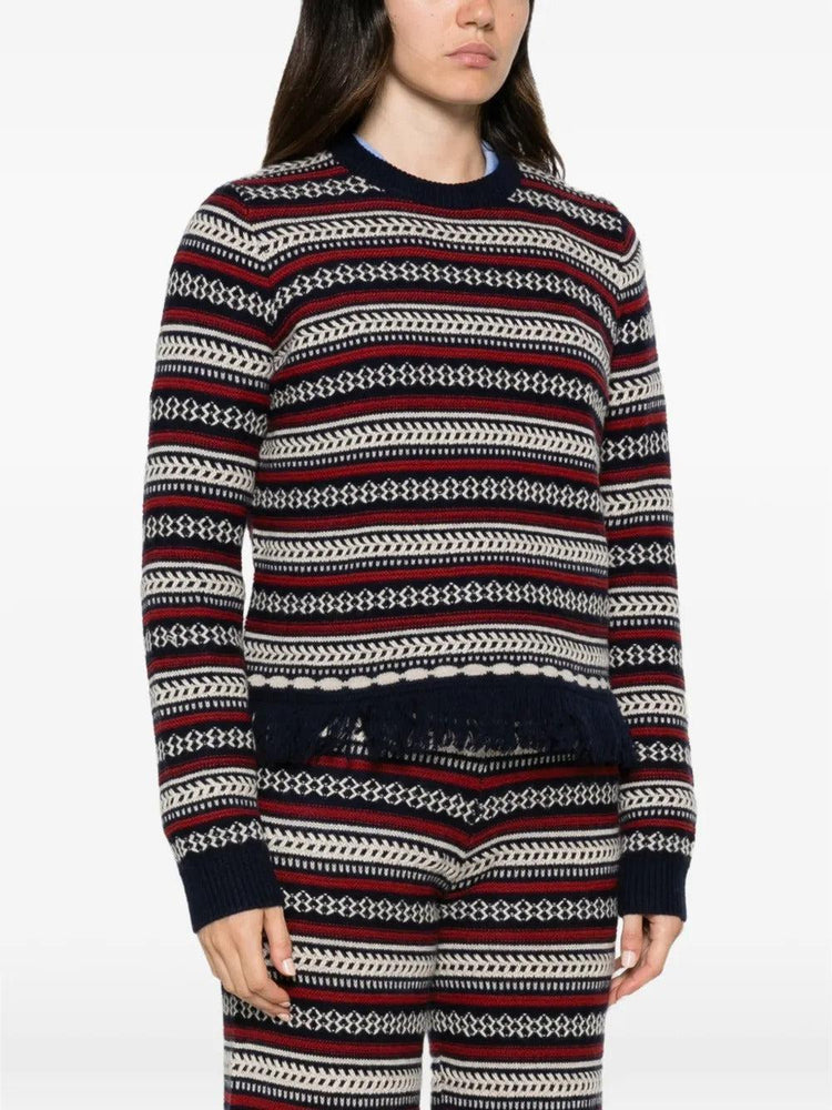 Guest In Residence-Western Stripe Crew Neck Sweater in Midnight Blue-dgallerystore