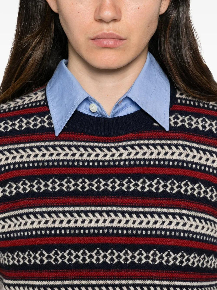 Guest In Residence-Western Stripe Crew Neck Sweater in Midnight Blue-dgallerystore
