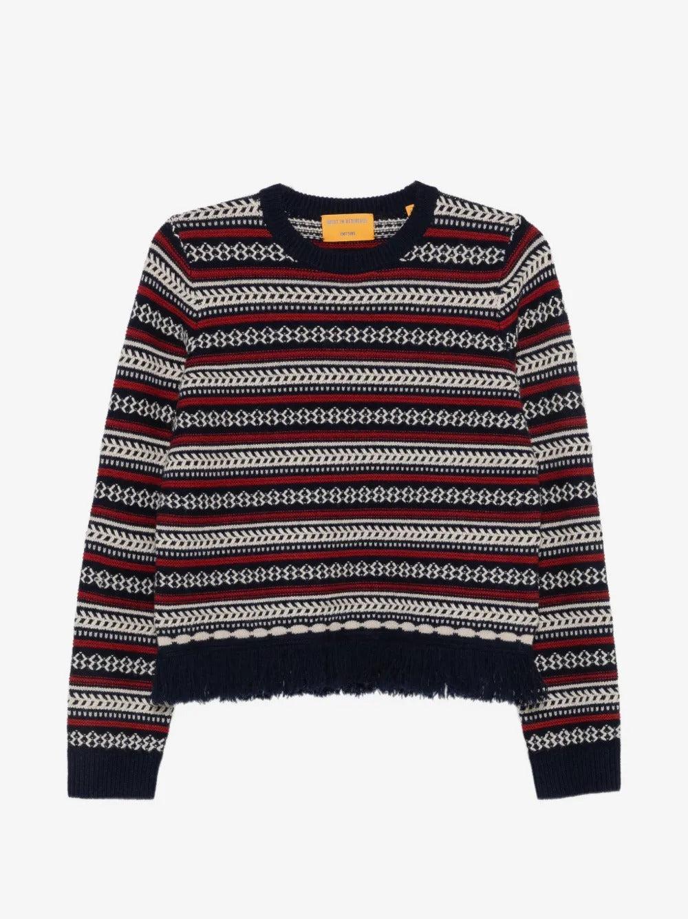 Guest In Residence-Western Stripe Crew Neck Sweater in Midnight Blue-dgallerystore
