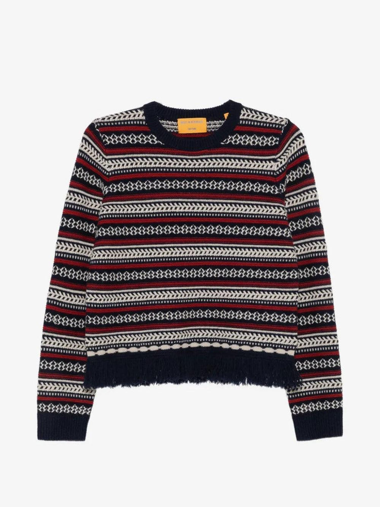 Guest In Residence-Western Stripe Crew Neck Sweater in Midnight Blue-dgallerystore