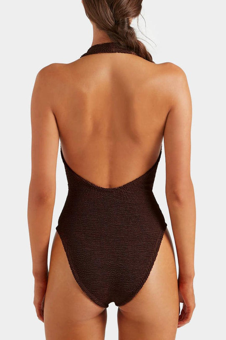 Hunza G-Adriana beaded swim metallic chocolate-dgallerystore
