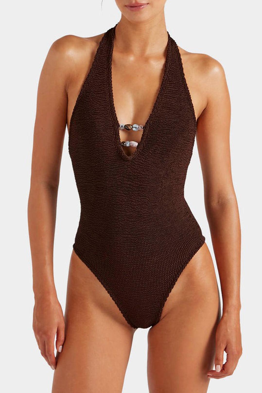 Hunza G-Adriana beaded swim metallic chocolate-dgallerystore