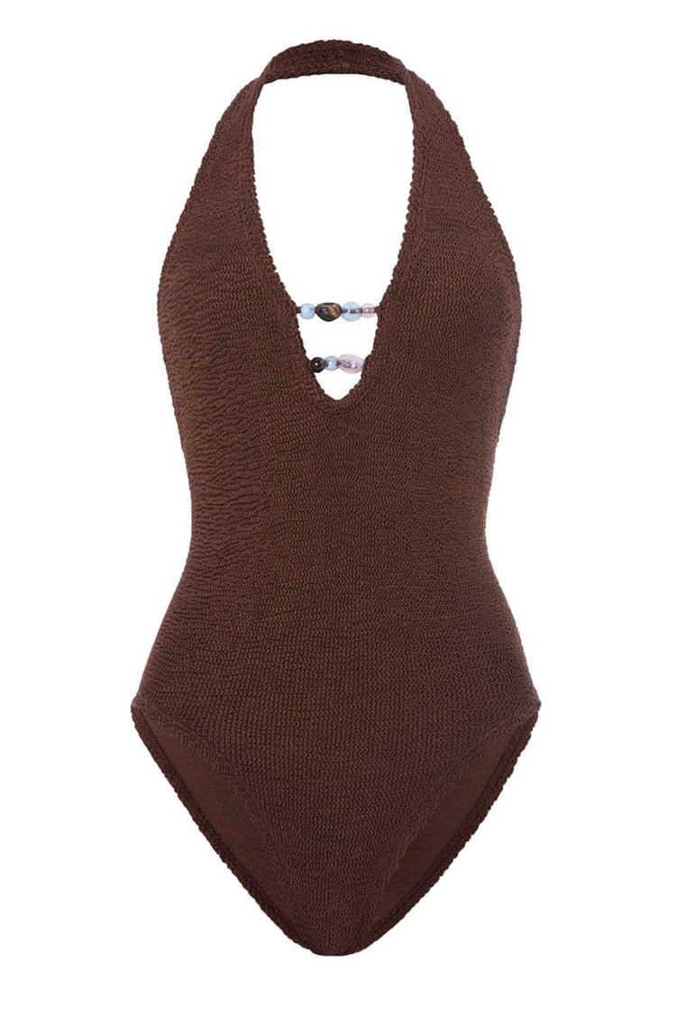 Hunza G-Adriana beaded swim metallic chocolate-dgallerystore