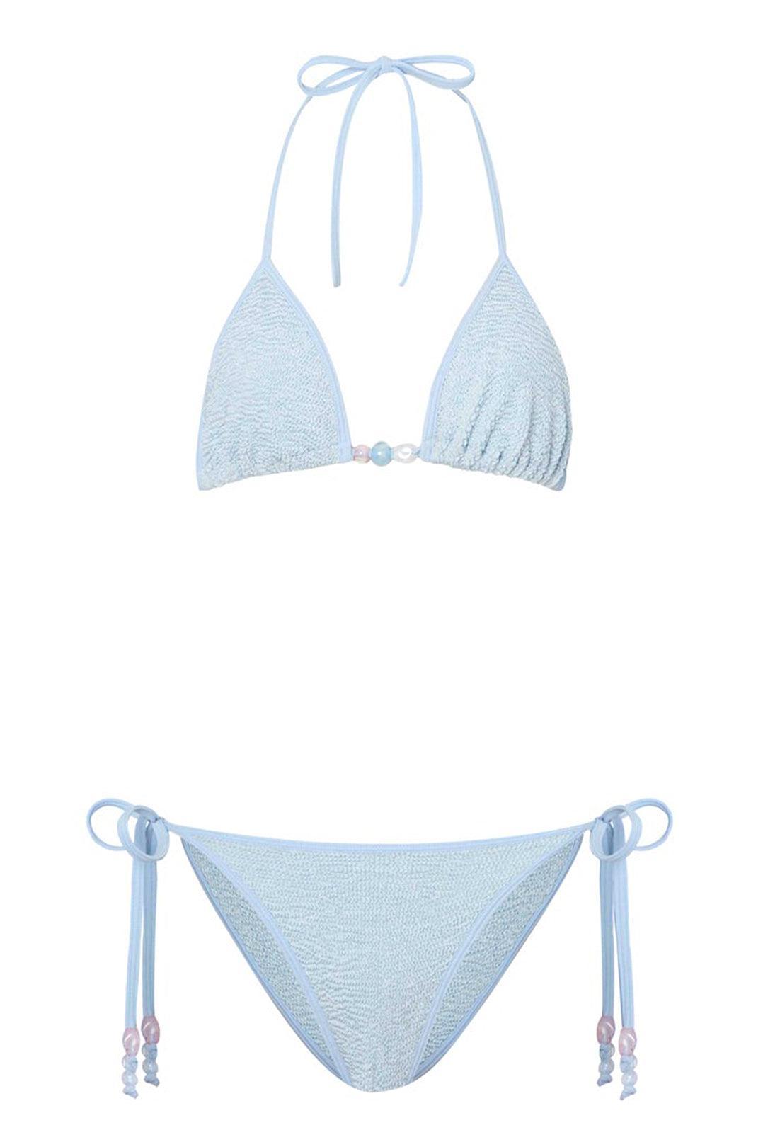 Hunza G-Gina beaded bikini metallic ice blue-dgallerystore