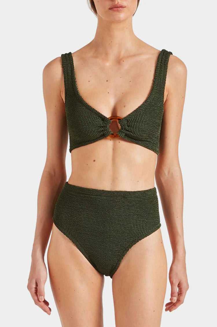 Hunza G-Nadine bikini with tonal hoops metallic khaki-dgallerystore