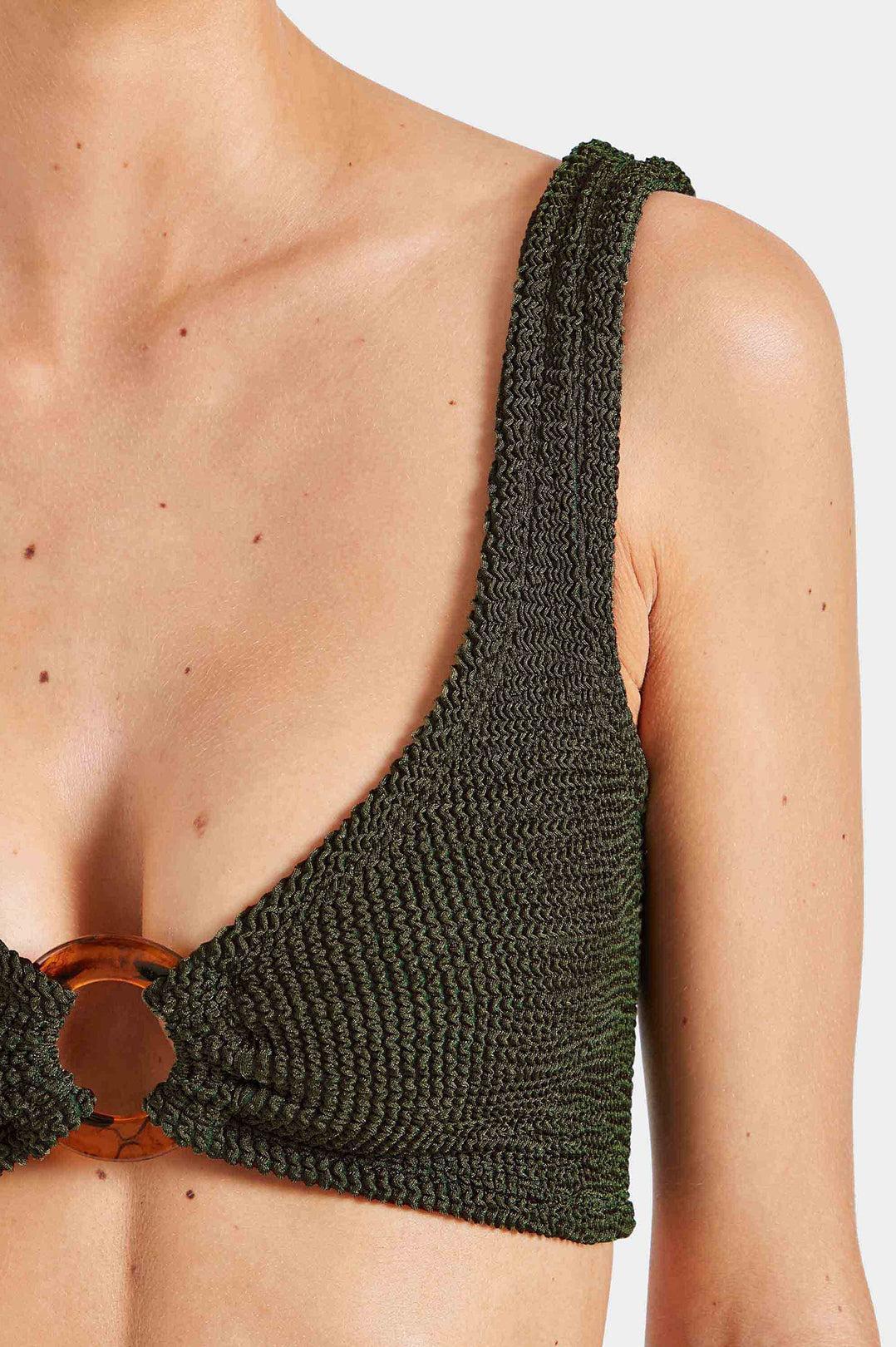 Hunza G-Nadine bikini with tonal hoops metallic khaki-dgallerystore