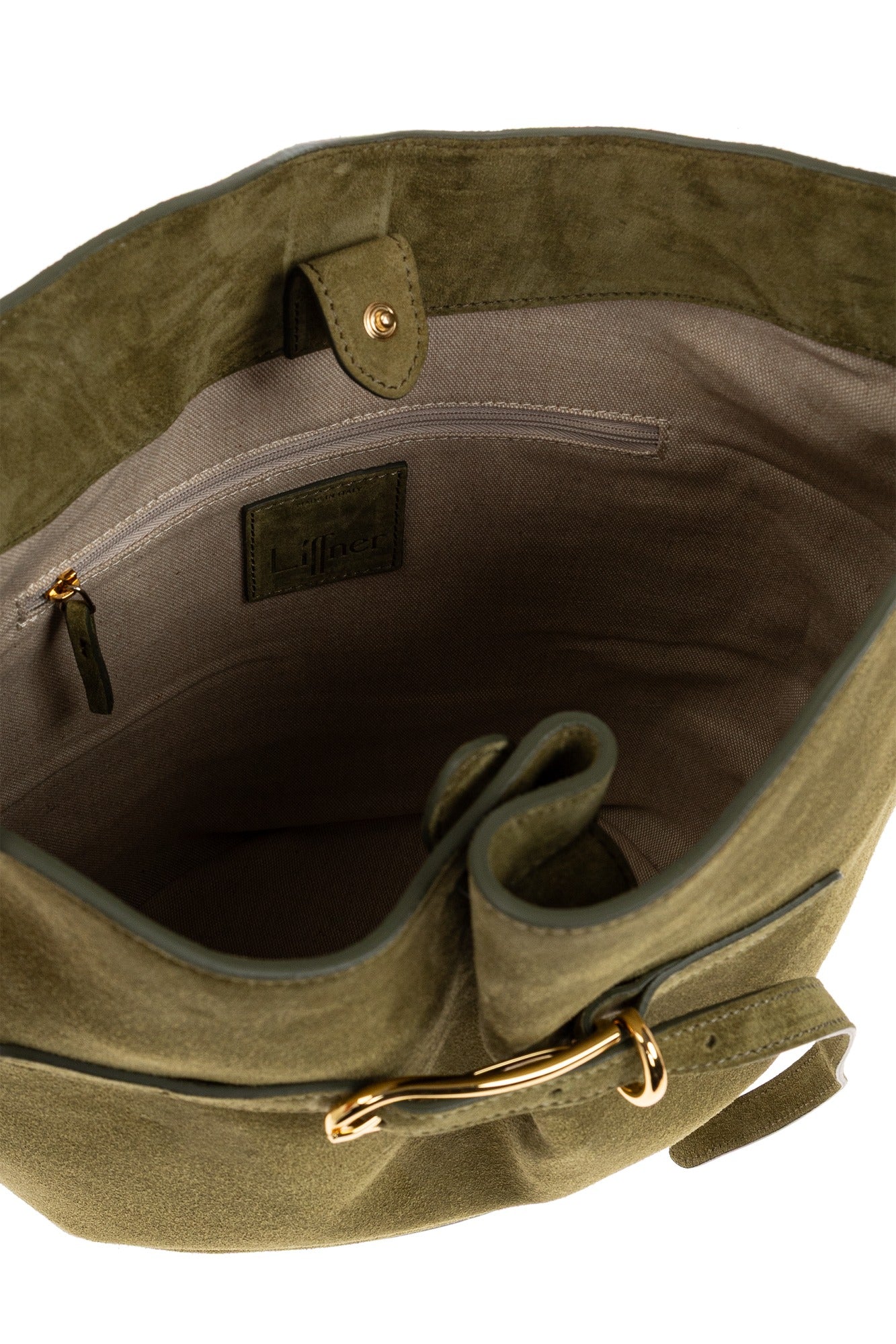 Liffner-Belted Bucket bag large army suede-dgallerystore