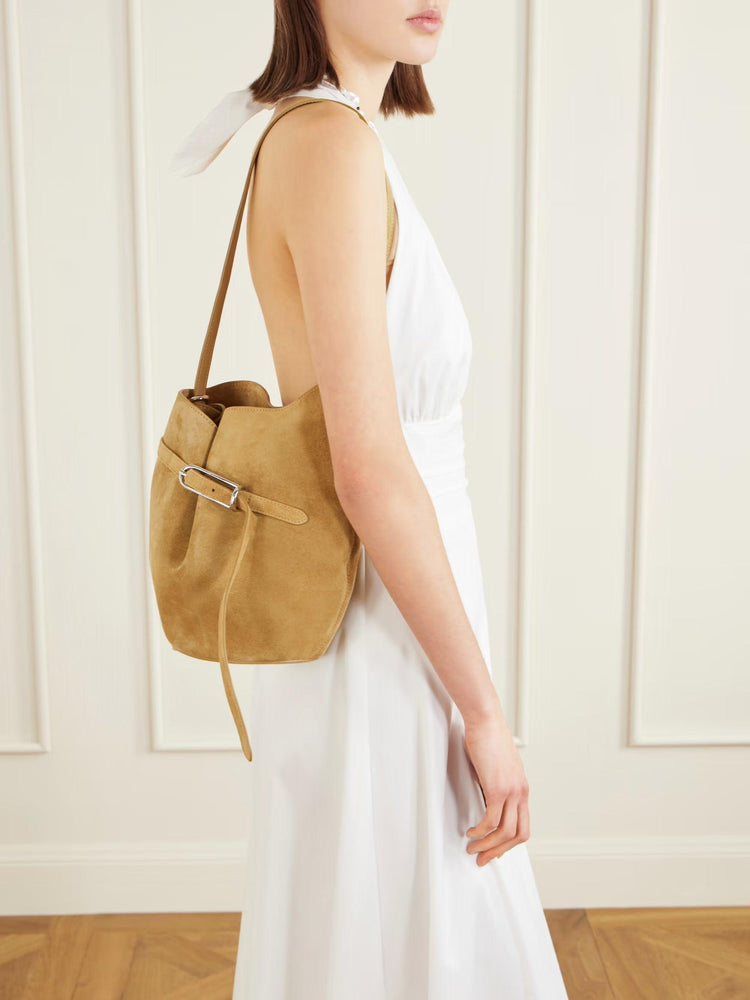 Liffner-Belted bucket bag cow suede sand-dgallerystore