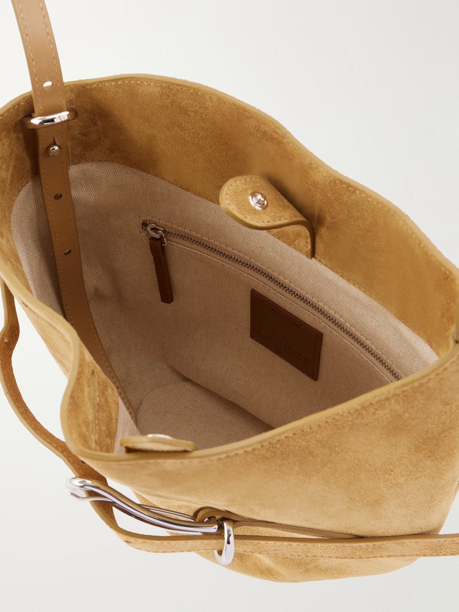 Liffner-Belted bucket bag cow suede sand-dgallerystore