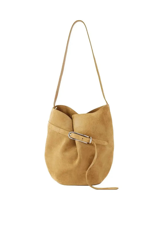Liffner-Belted bucket bag cow suede sand-dgallerystore