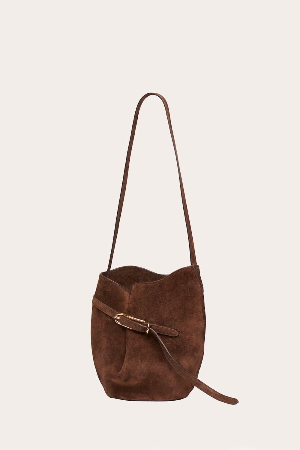 Liffner-Belted bucket bag dark brown suede-dgallerystore