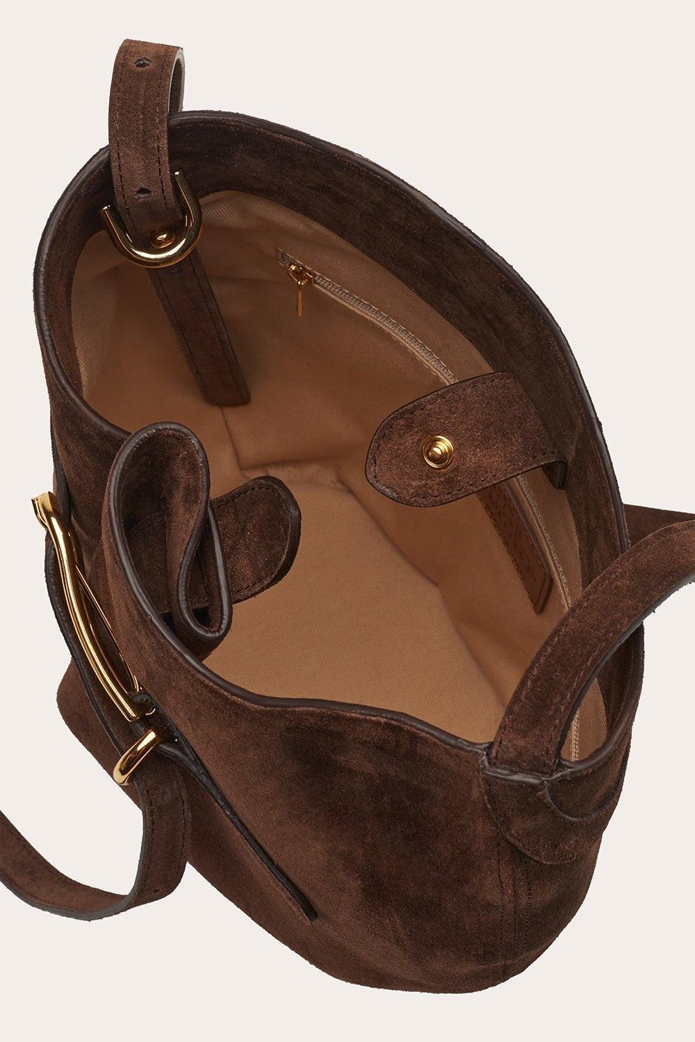 Liffner-Belted bucket bag dark brown suede-dgallerystore