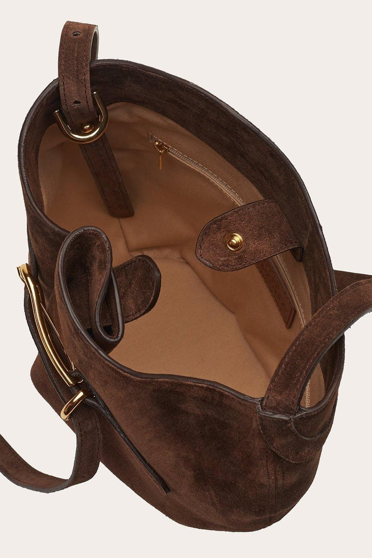 Liffner-Belted bucket bag dark brown suede-dgallerystore