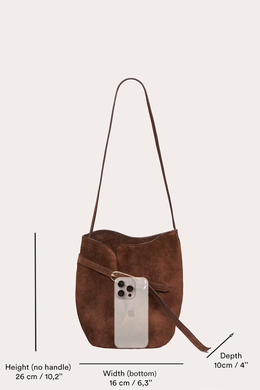 Liffner-Belted bucket bag dark brown suede-dgallerystore