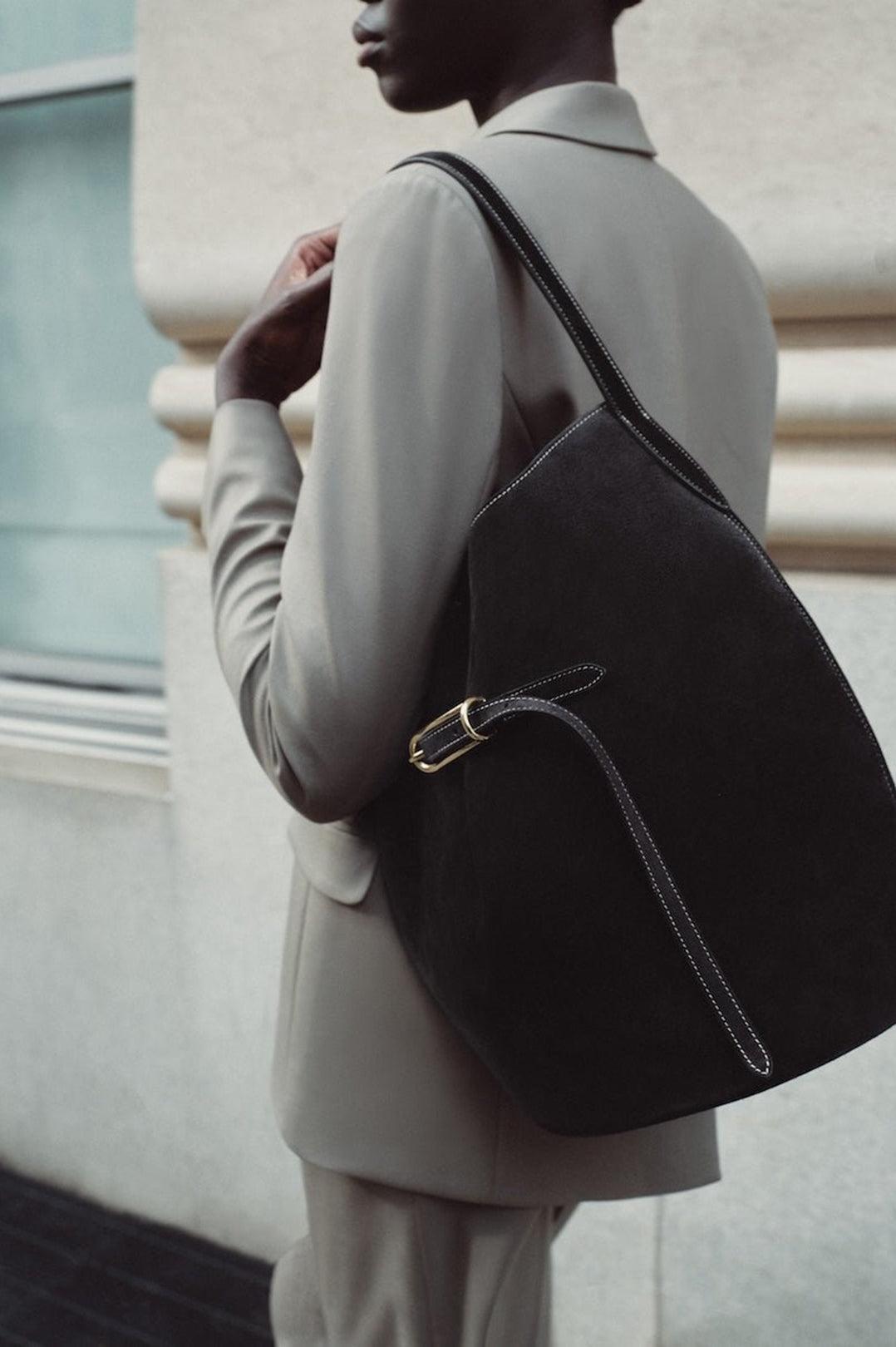 Liffner-Belted bucket bag large black suede-dgallerystore