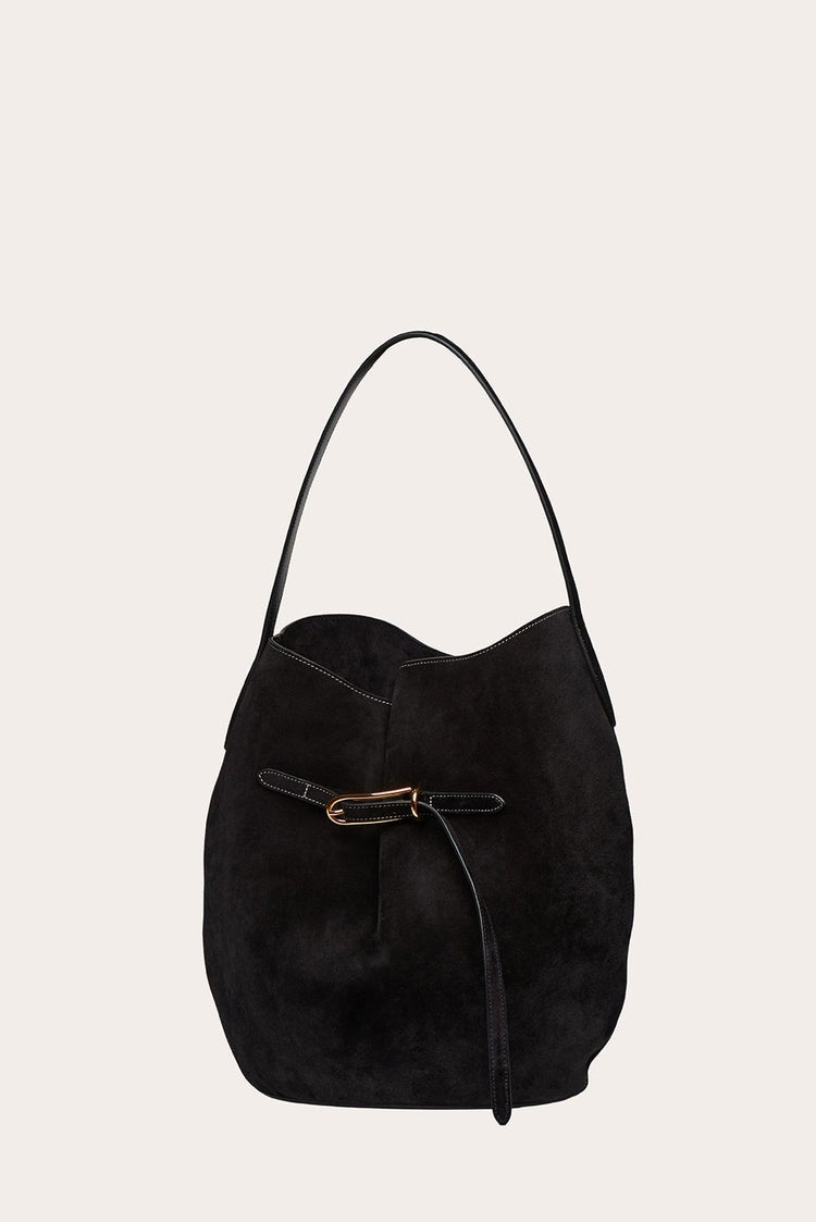 Liffner-Belted bucket bag large black suede-dgallerystore