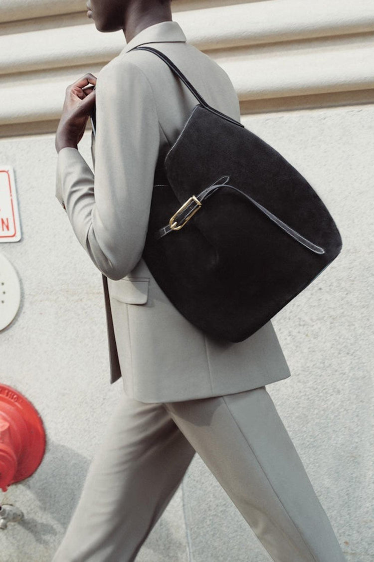 Liffner-Belted bucket bag large black suede-dgallerystore