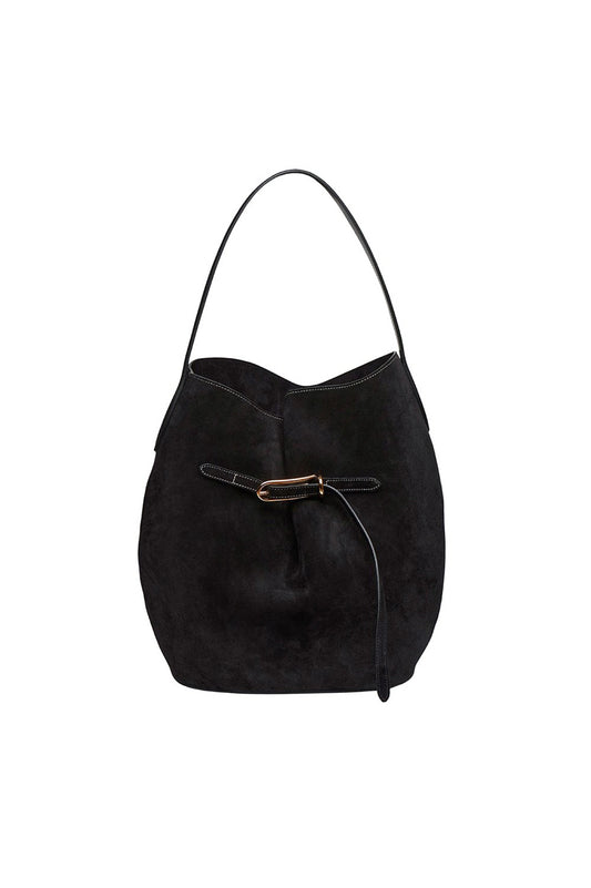 Liffner-Belted bucket bag large black suede-dgallerystore