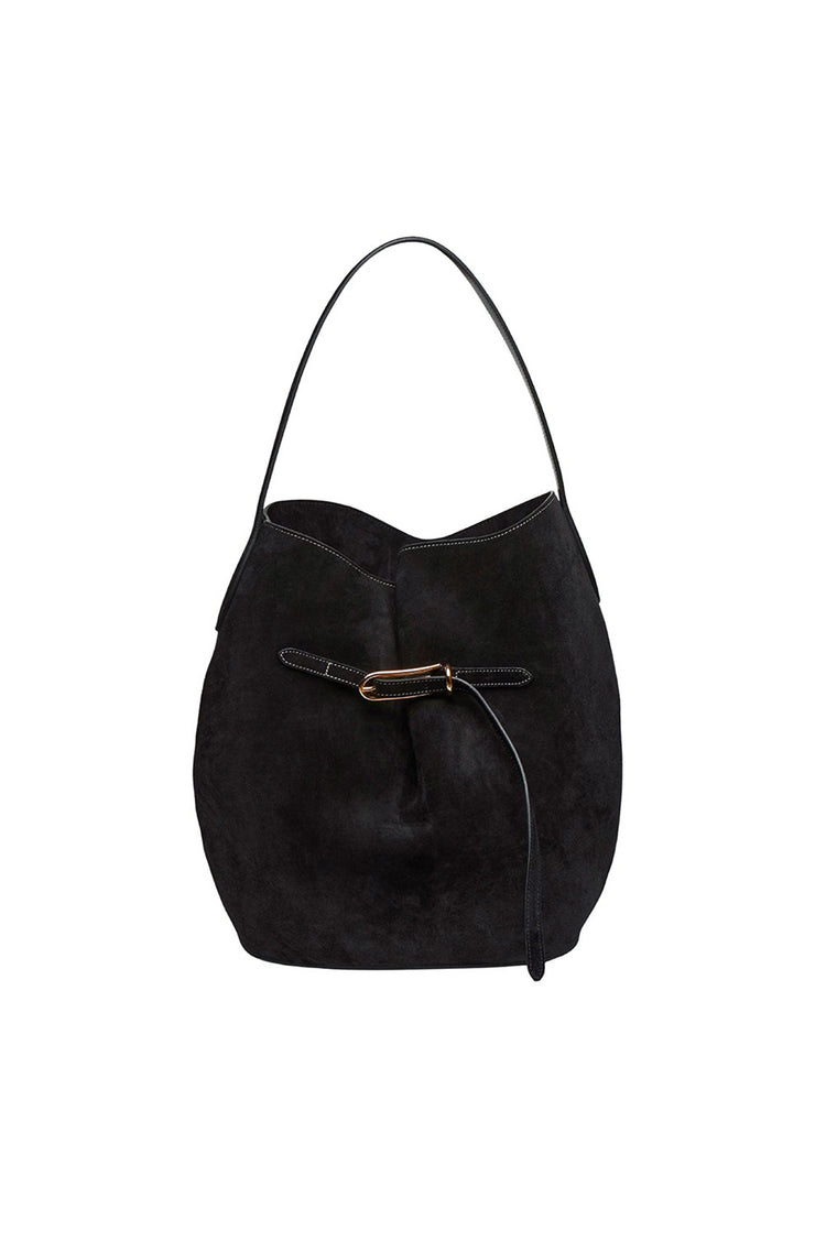 Liffner-Belted bucket bag large black suede-dgallerystore