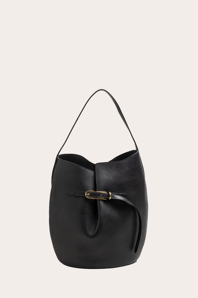 Liffner-Belted bucket bag large black vintage leather-dgallerystore