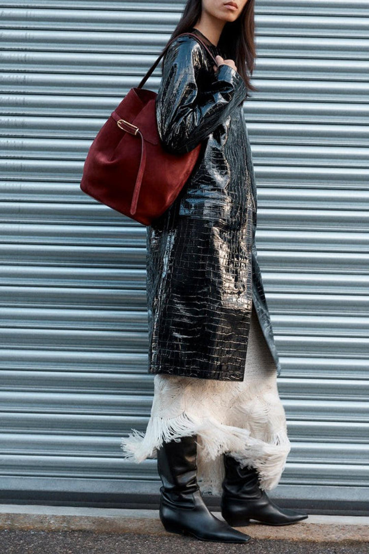 Liffner-Belted bucket bag large burgundy suede-dgallerystore