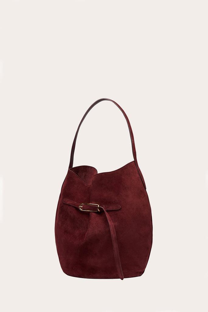 Liffner-Belted bucket bag large burgundy suede-dgallerystore