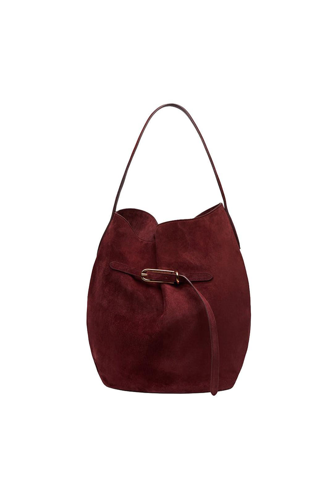 Liffner-Belted bucket bag large burgundy suede-dgallerystore