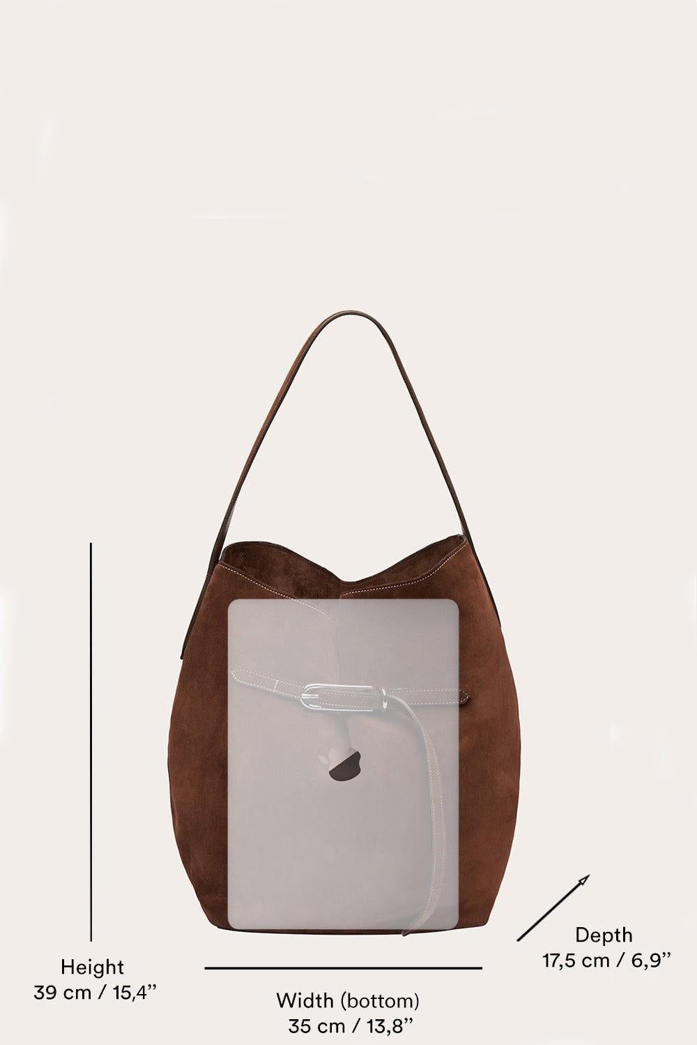 Liffner-Belted bucket bag large dark brown suede-dgallerystore