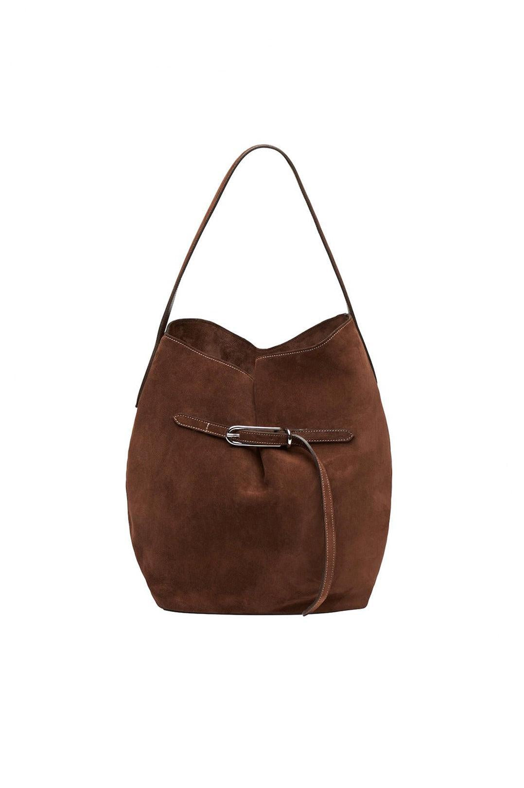Liffner-Belted bucket bag large dark brown suede-dgallerystore