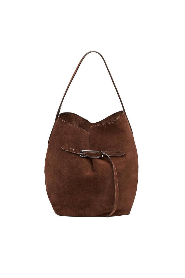 Liffner-Belted bucket bag large dark brown suede-dgallerystore