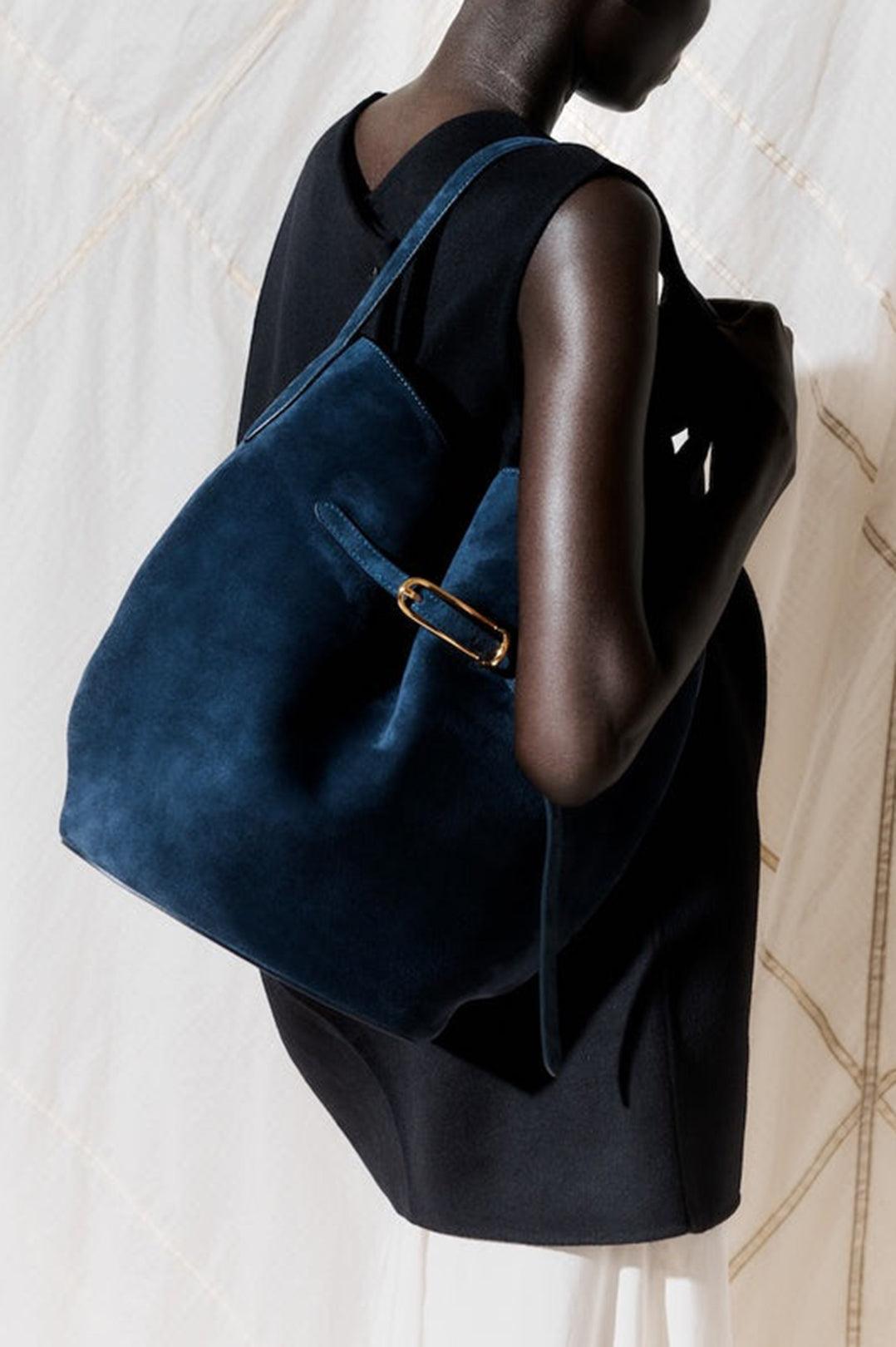 Liffner-Belted bucket bag large navy suede-dgallerystore