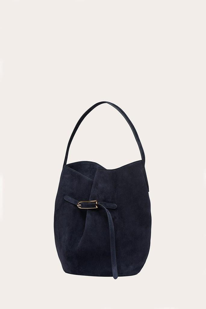 Liffner-Belted bucket bag large navy suede-dgallerystore