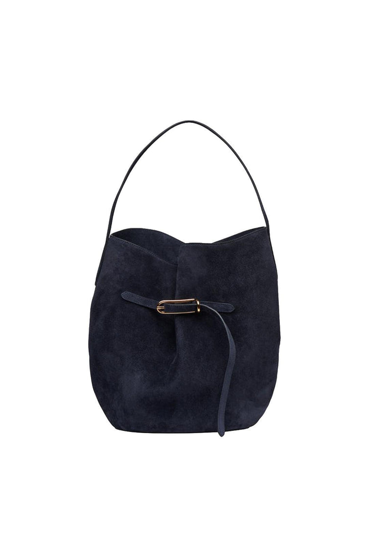 Liffner-Belted bucket bag large navy suede-dgallerystore