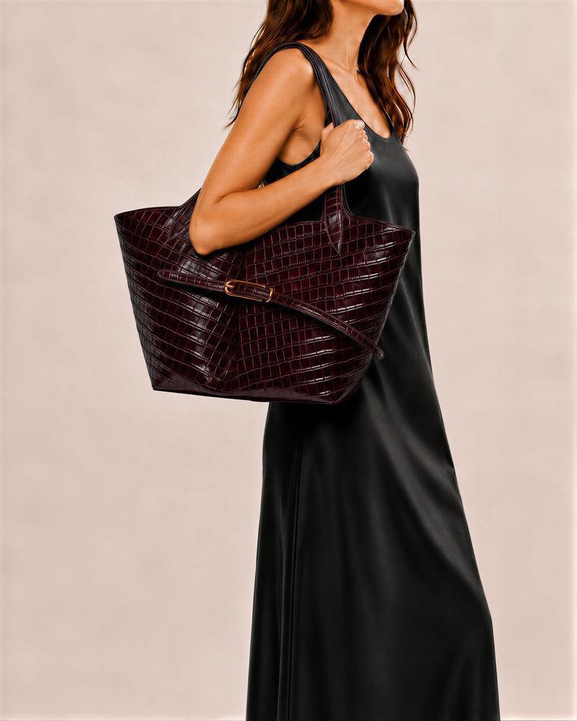 Liffner-Belted tote burgundy croc-dgallerystore
