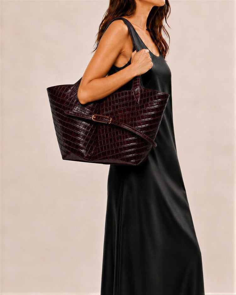 Liffner-Belted tote burgundy croc-dgallerystore