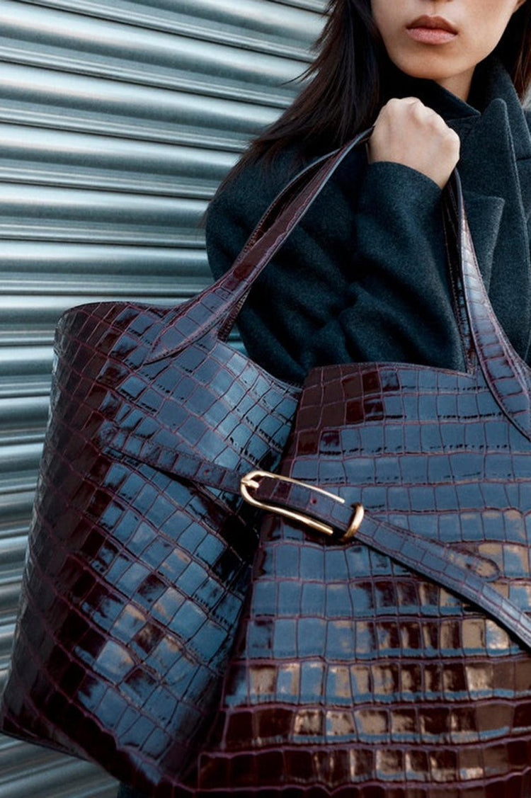 Liffner-Belted tote burgundy croc-dgallerystore