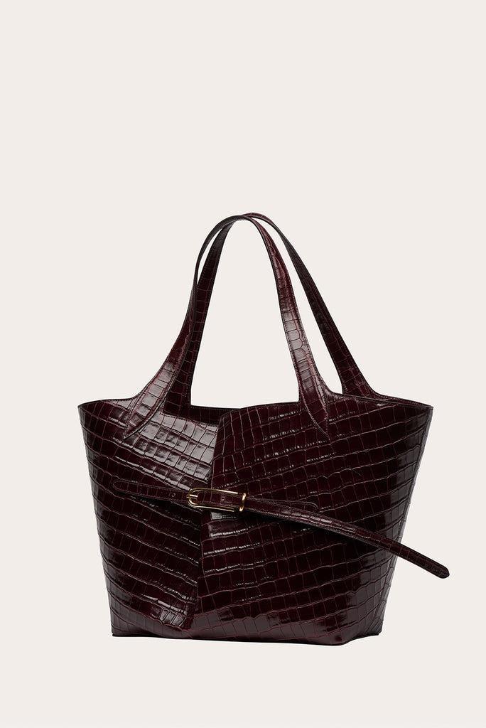 Liffner-Belted tote burgundy croc-dgallerystore