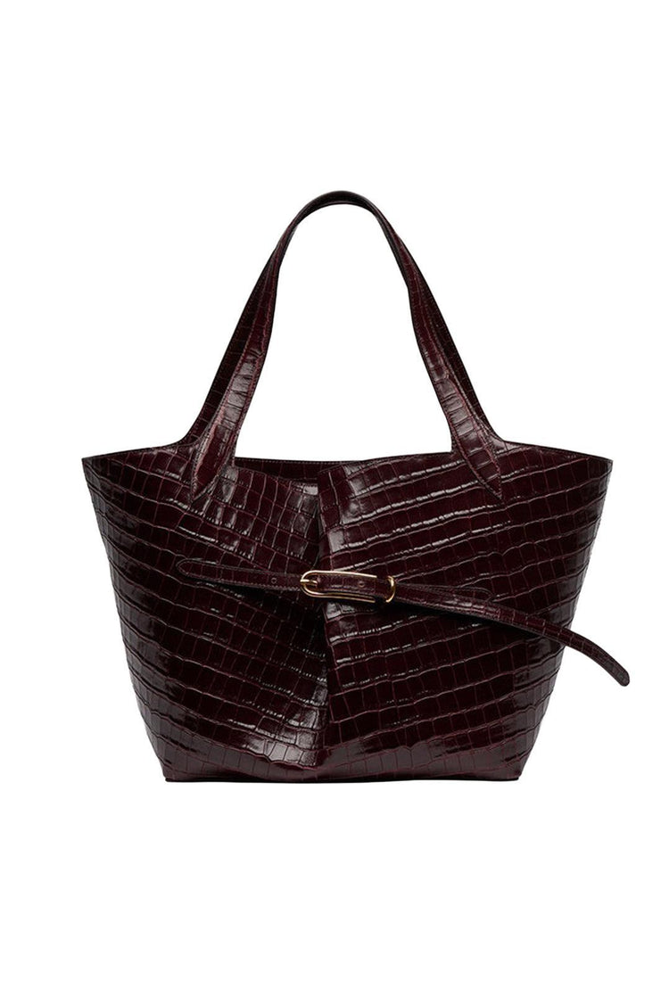 Liffner-Belted tote burgundy croc-dgallerystore