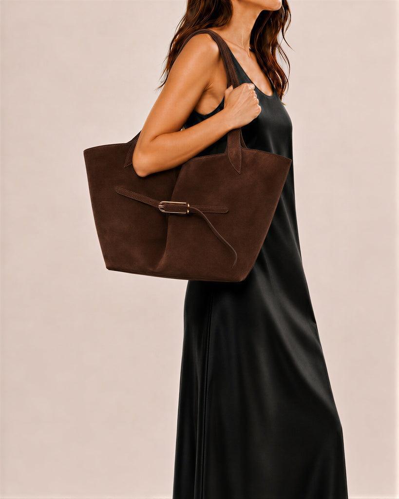 Liffner-Belted tote dark brown suede-dgallerystore