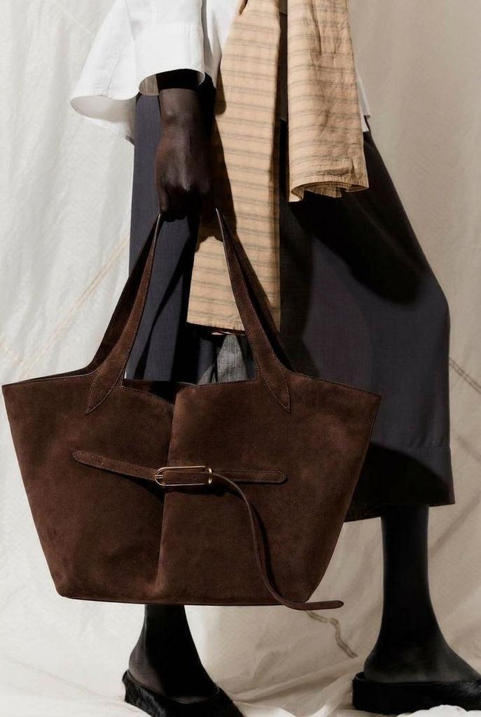 Liffner-Belted tote dark brown suede-dgallerystore